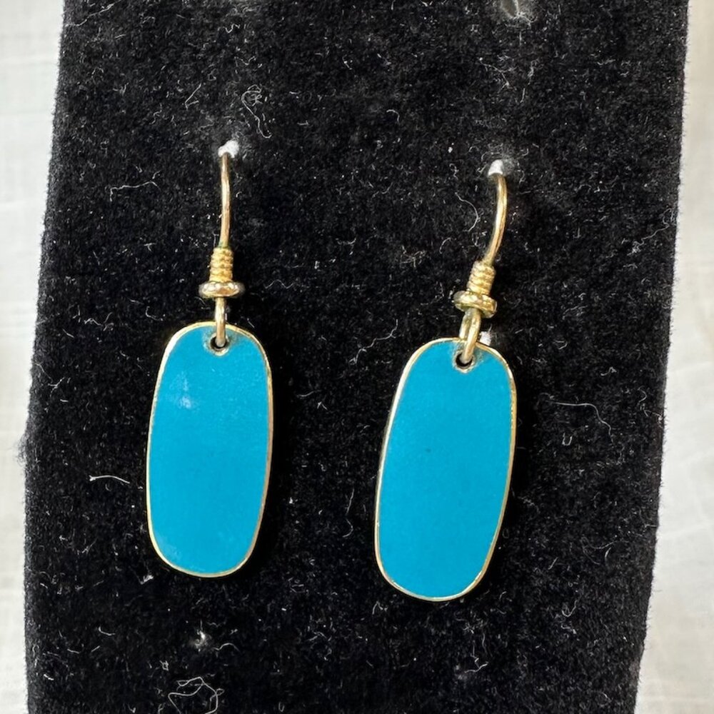 Vintage Laurel Burch Teal Enameled Gold Plated Earrings